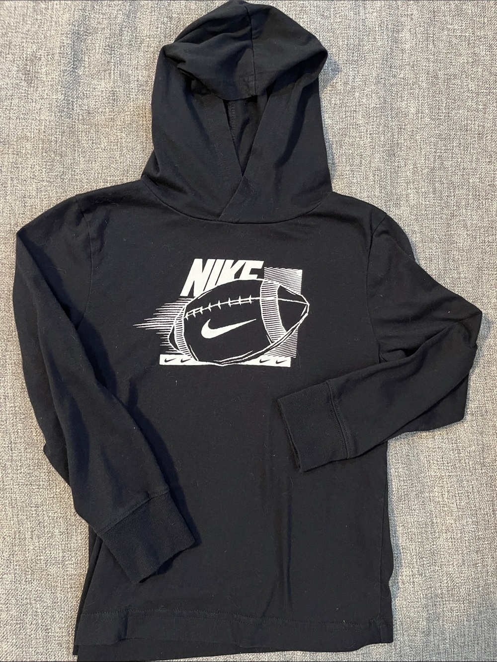 Nike Black Crewneck L/S Hoodie Sweatshirt with White Football Graphic Cot Blend